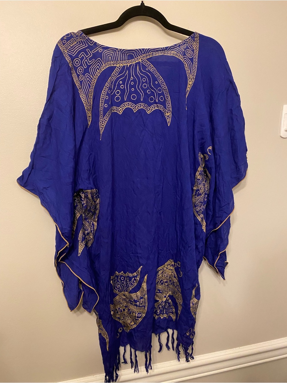 Electric Blue Tunic Caftan with Gold Print